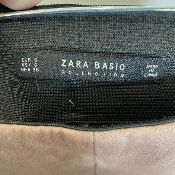 Zara Frilled Faux Suede Leggings Skinny Pants Ruffle Blush Pink S - Picture 4 of 6